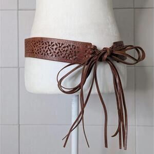 Vintage y2k floral leather cutout wide wraparound tie belt